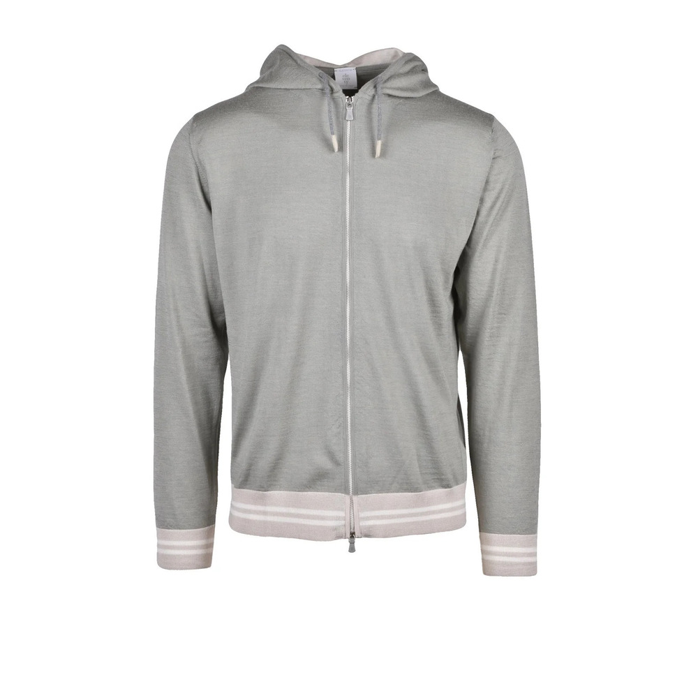 ELEVENTY Sage Green Wool Silk Zip Knit Sweatshirt